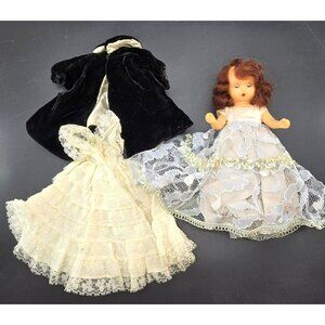 Nancy Ann Story Book Doll With Lace Dresses & Black Velvet Cape Vintage CM2231
